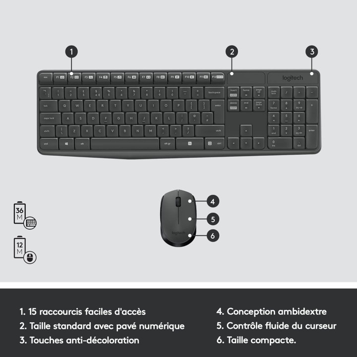Clavier/souris sans fils Logitech cordless desktop MK235 usb NOIR