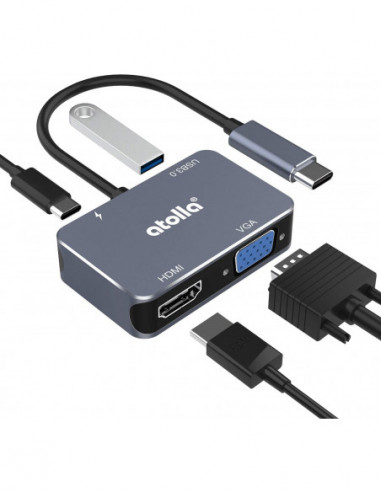 Hub USB-C vers VGA HDMI USB3.0 USB-C...