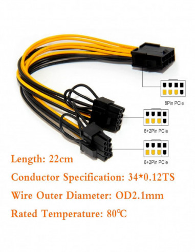 Cable alimentation rallonge PCI-E 8...