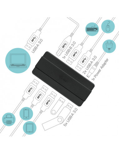 Hub USB 3.0 7 ports I-TEC noir avec...