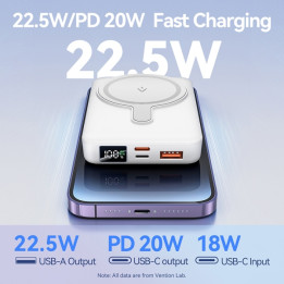 Batterie externe SANS FIL powerbank 10 000mAh noire 22.5w USB-A USB-C lightning