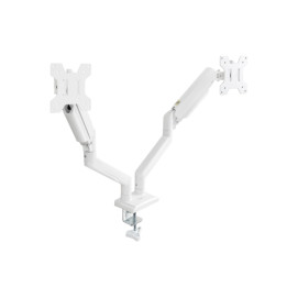 Support 2 ecrans articules independants H-B D-G  max 34p  pince bureau BLANC