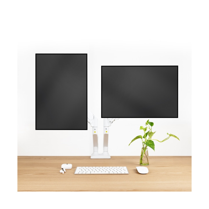 Support 2 ecrans articules independants H-B D-G  max 34p  pince bureau BLANC