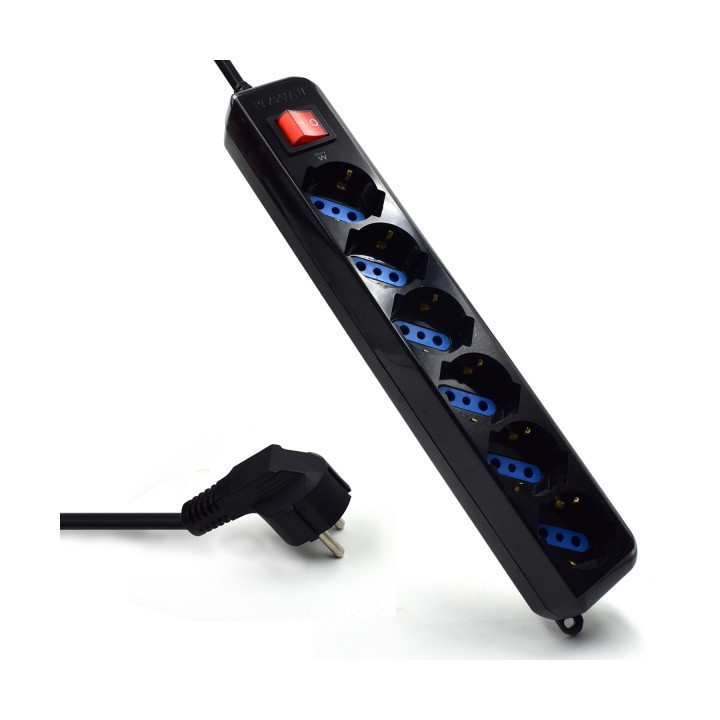 Multiprises EWEN  6 prises SCHUKO  avec  interr prot  parafoudre 16a cable 1.5m