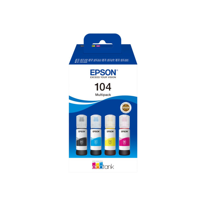 Bouteile d encre EPSON 104 pack 4 couleurs noir jaune cyan magenta C13T00P640