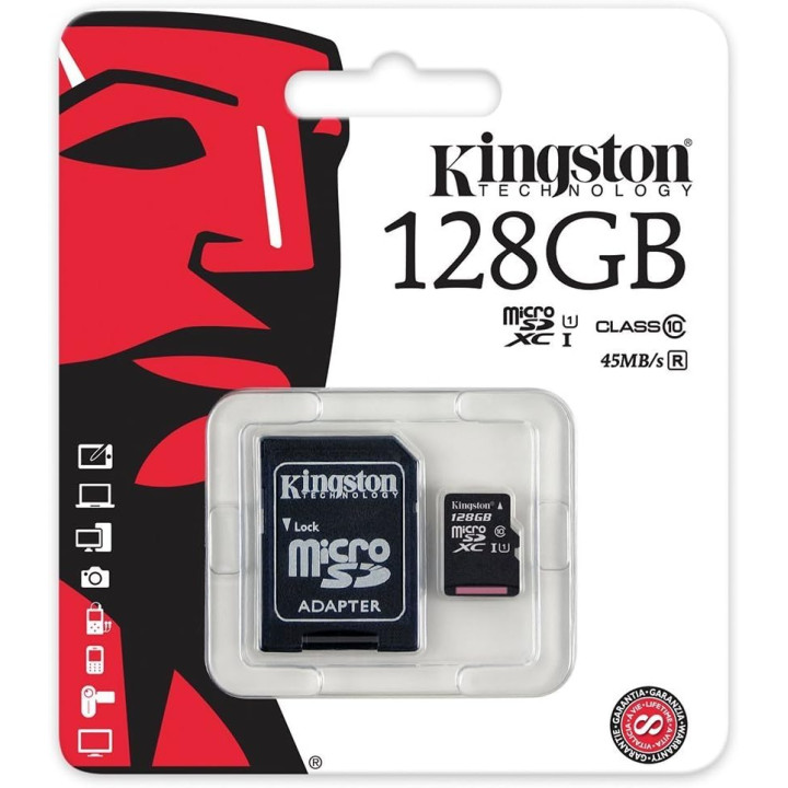 SD MICRO 128go SDHC KINGSTON SDCS2/128GB 150mb/s  avec adaptateur CLASS 10