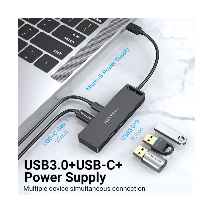 Hub USB-C vers  3 USB3.0 + 2 USB-C dont 1 alim