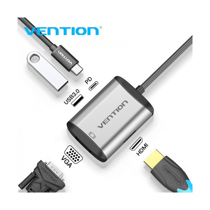 Dock USB-C vers HDMI + VGA + USB3.0 + USB-C charge PD87W
