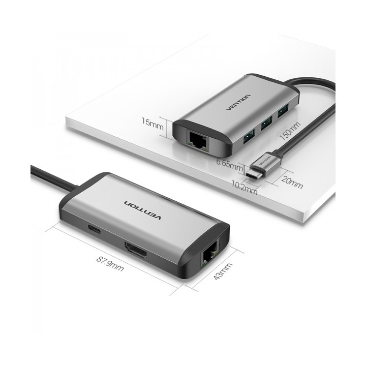 Dock USB-C vers HDMI 4k + RJ45 + 3xUSB3.0 + USB-C charge PD87W