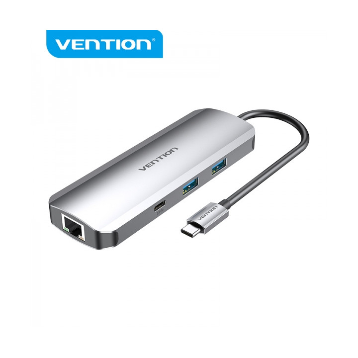 Dock USB-C vers HDMI 4K + 2x USB3.0 + 2xUSB-C charge  PD87W+ rj45 lect mem audio