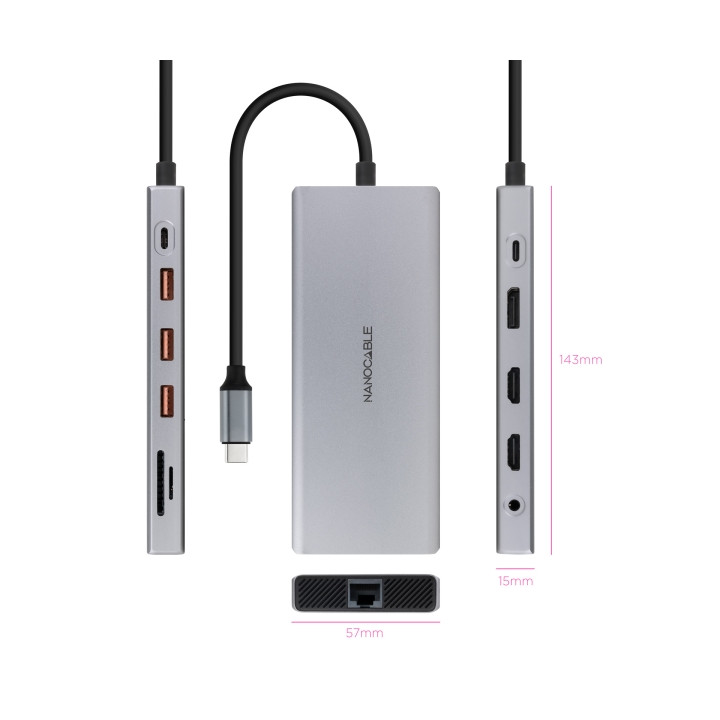 Dock USB-C vers 2xHDMI + DP + RJ45 + 2xUSB3.0 + usb2.0 + MicroSD+ USB-C  PD100W