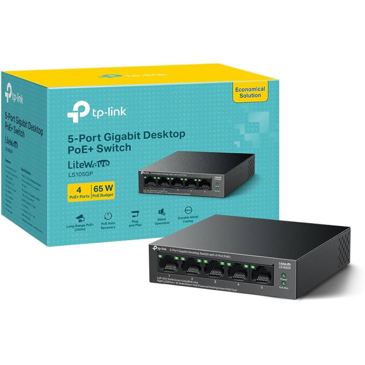 Switch 5 ports 10/100/1000 TPLINK TL-LS105GP poe 65w