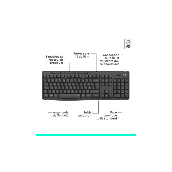 Clavier/souris sans fils Logitech cordless desktop MK295 usb  SILENT  NOIR