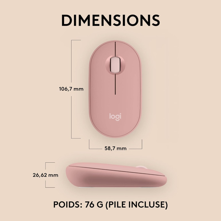 Souris BLUETOOTH et sans fil  LOGITECH Pebbles 2 M350s rose 910-007014