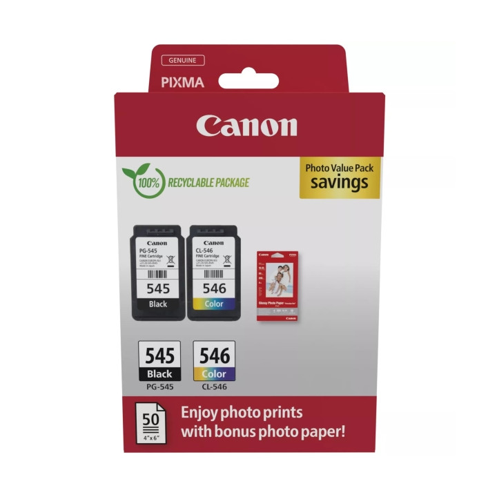 Kit cartouches CANON PG-545 + CL-546 8ml avec papier photo