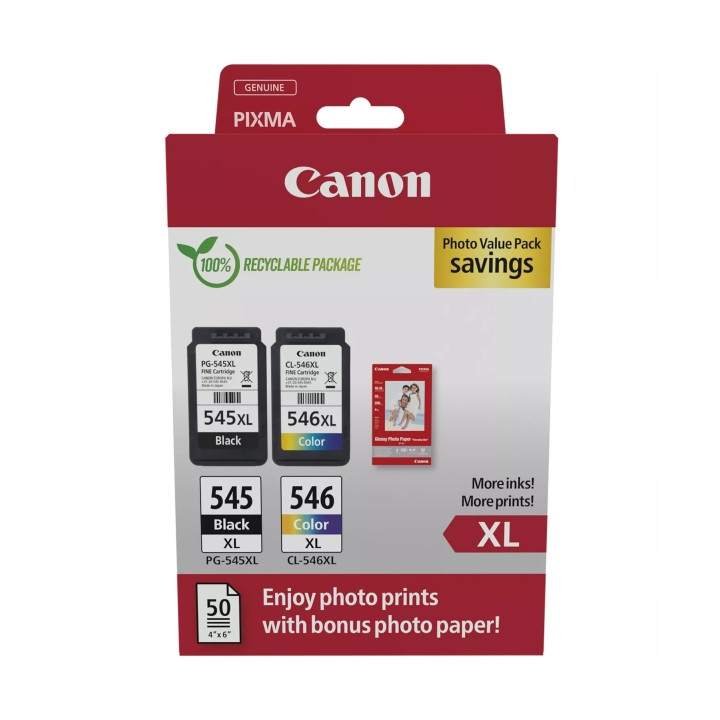Kit cartouches CANON PG-545 XL  + CL-546 XL avec papier photo
