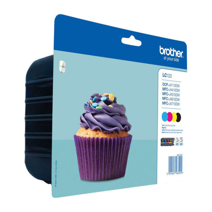 KIT 4 Cartouches BROTHER hautes capacitees  LC-123VALBP noire magenta jaune cyan