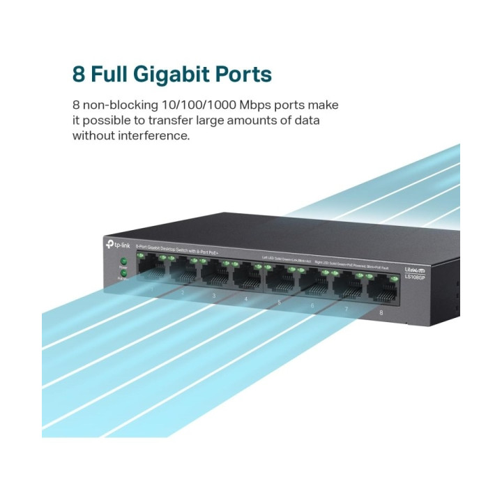 Switch 8 ports 10/100/1000 TPLINK TL-LS108GP poe 65w