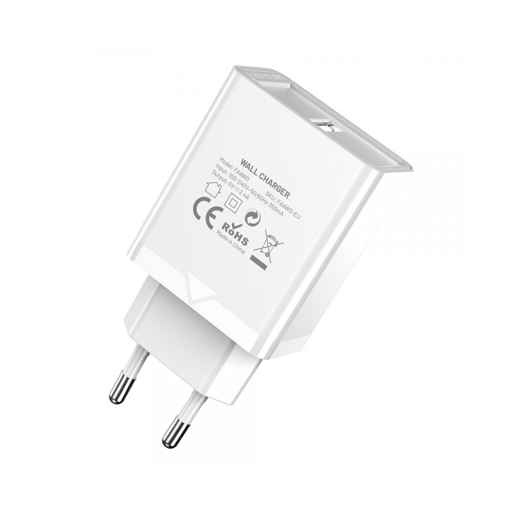 Chargeur telephone USB 5V 2.4A 12w blanc