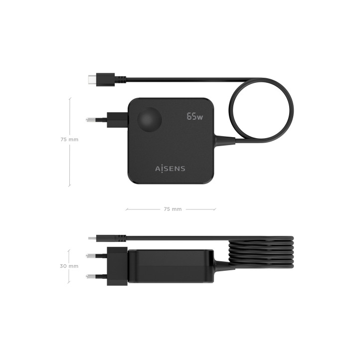 Chargeur universel USB-C 65w 5-19v PD3.0 AISEN cable 1.5m