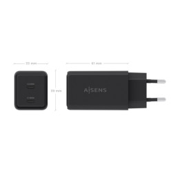 Chargeur telephone et PC portable  65W AISEN 2x USB-C PD3.0 QC4.0 noir