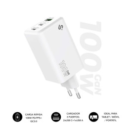 Chargeur telephone et PC portable  100W 2x USB-C PD3.0 QC3.0 1x USB-A blancr