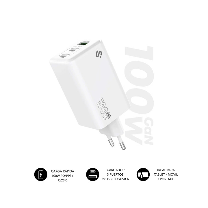 Chargeur telephone et PC portable  100W 2x USB-C PD3.0 QC3.0 1x USB-A blancr