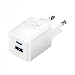 Chargeur telephone 2 ports   USB-A 30W USB-C 30W chaque charge rapide BLANC
