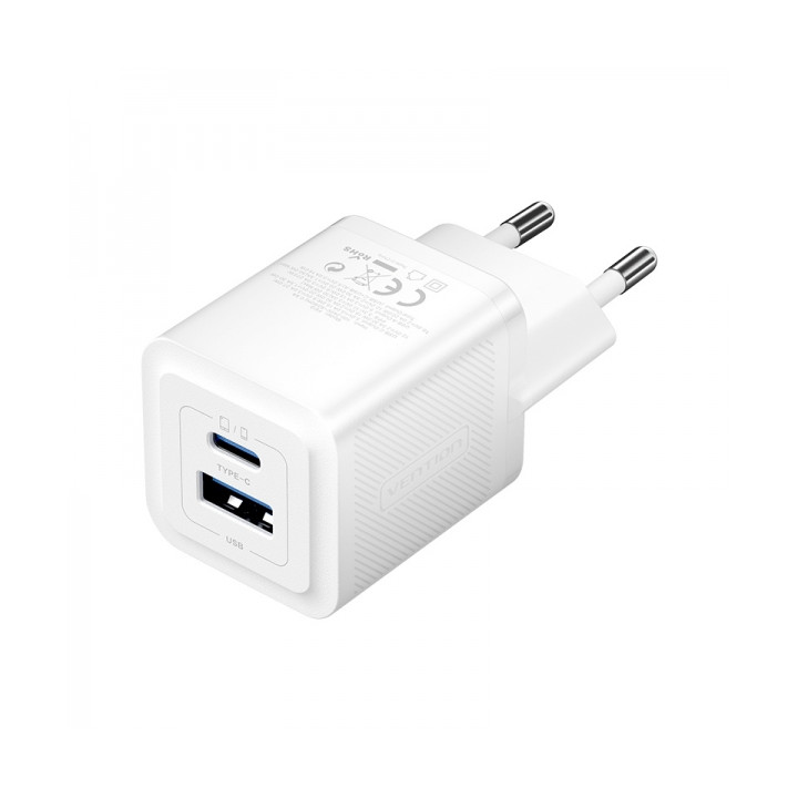 Chargeur telephone 2 ports   USB-A 30W USB-C 30W chaque charge rapide BLANC