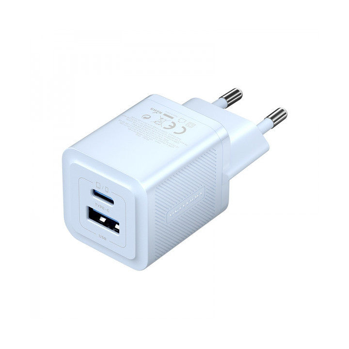 Chargeur telephone 2 ports   USB-A 30W  USB-C 30W chaque  charge rapide   BLEU
