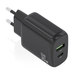 Chargeur telephone 2 ports   USB-A  USB-C 30W chaque charge rapide NOIR