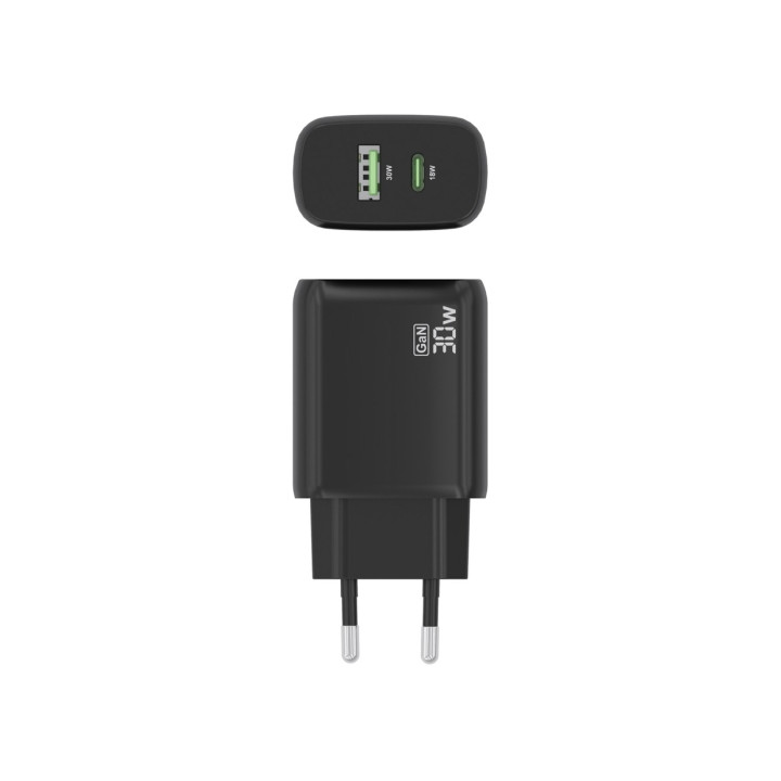 Chargeur telephone 2 ports   USB-A  USB-C 30W chaque charge rapide NOIR