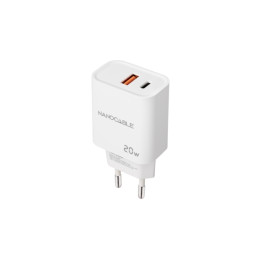 Chargeur telephone 2 ports   USB-A  USB-C 20W chaque charge rapide BLANC