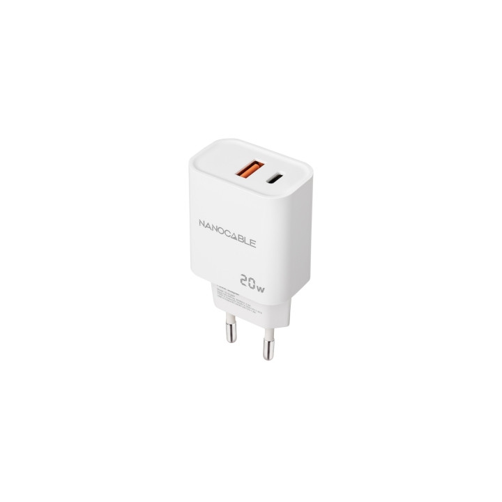 Chargeur telephone 2 ports   USB-A  USB-C 20W chaque charge rapide BLANC