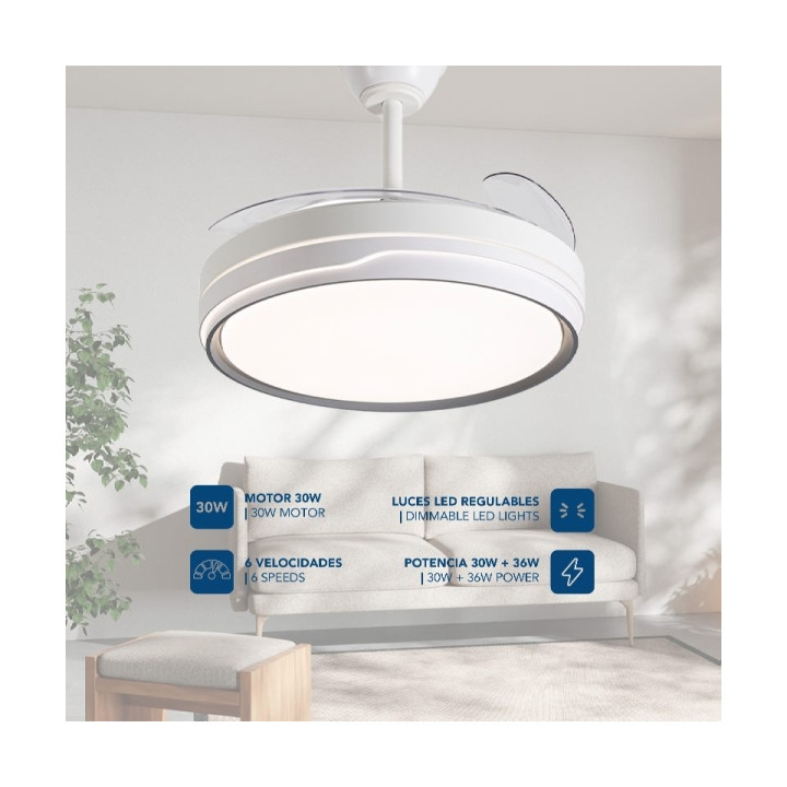 Ventilateur plafond  DAEWOO 30w  106cm Reversible avec lumiere et telecommande