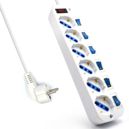 Multiprises EWEN  6 prises SCHUKO  avec  interr prot  parafoudre 16a cable 1.5m