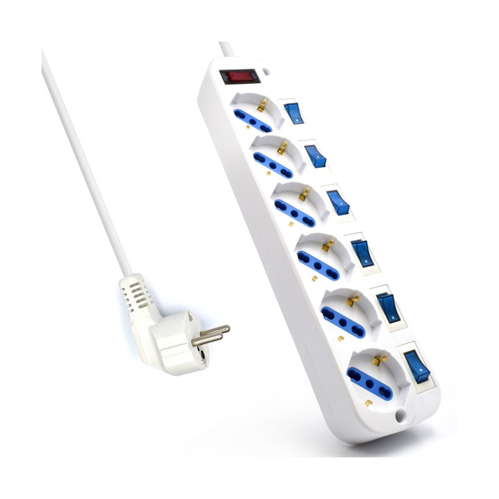 Multiprises EWEN  6 prises SCHUKO  avec  interr prot  parafoudre 16a cable 1.5m
