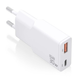 Chargeur telephone 2 ports Slim USB-A + USB-C 30W blanc