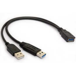 Cable USB 3.0  Male Y  vers USB-A Male + USB-A Femelle 0.30m