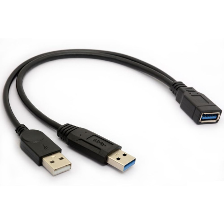 Cable USB 3.0  Male Y  vers USB-A Male + USB-A Femelle 0.30m