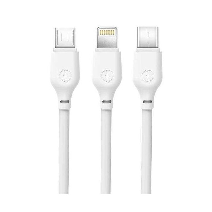 Câble USB 3-en-1 Micro-USB / USB-C / Lightning Blanc – 1 m