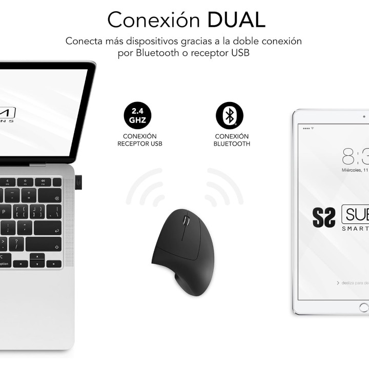 Souris ergonomique sans fil + Bluetooth Subblim 1600 dpi droitier
