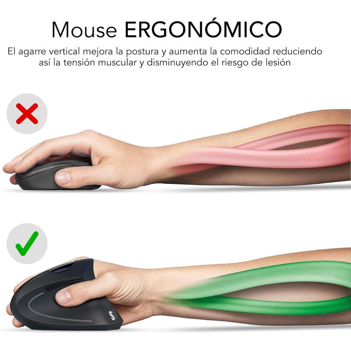 Souris ergonomique sans fil + Bluetooth Subblim 1600 dpi droitier
