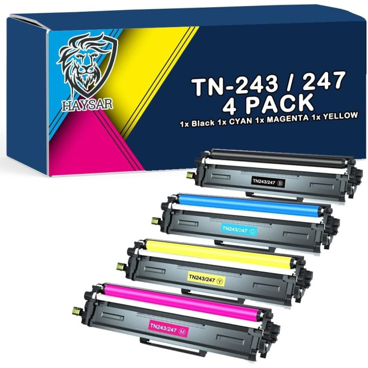 Pack 4 toners génériques Brother TN-247 / TN-243 (noir, cyan