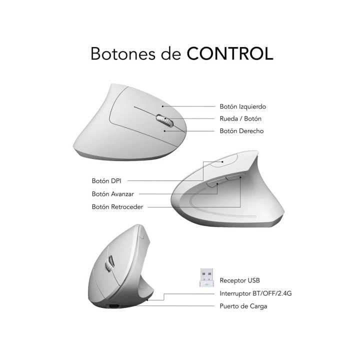 Souris verticale Subblim sans fil Bluetooth blanche | PC SARL