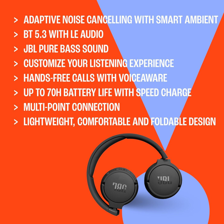 Casque Bluetooth JBL Tune 670NC noir à réduction de bruit