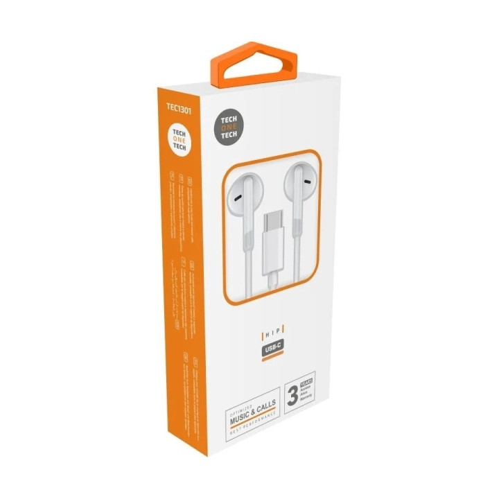 Écouteurs USB-C avec micro TechOneTech Ear Tech Hip blanc | PC SARL
