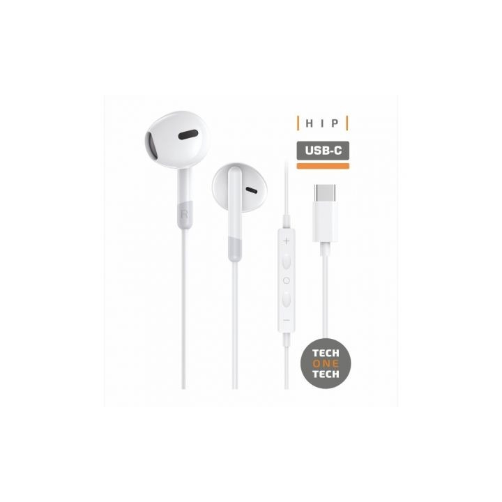 Écouteurs USB-C avec micro TechOneTech Ear Tech Hip blanc | PC SARL