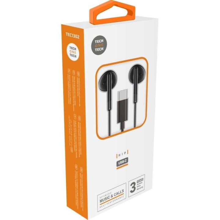 Écouteurs USB-C avec micro TechOneTech Ear Tech Hip noir | PC SARL