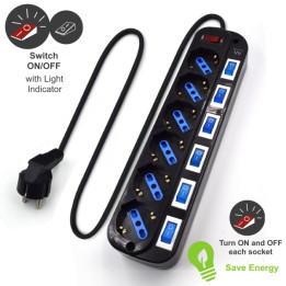 Multiprises EWEN  6 prises SCHUKO  avec  inter indiv  parafoudre 16a  cable 1.5m